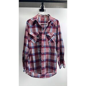 Wrangler Men's Western Shirt Plaid Pearl Snap Long Sleeve Cowboy Rancher Sz M